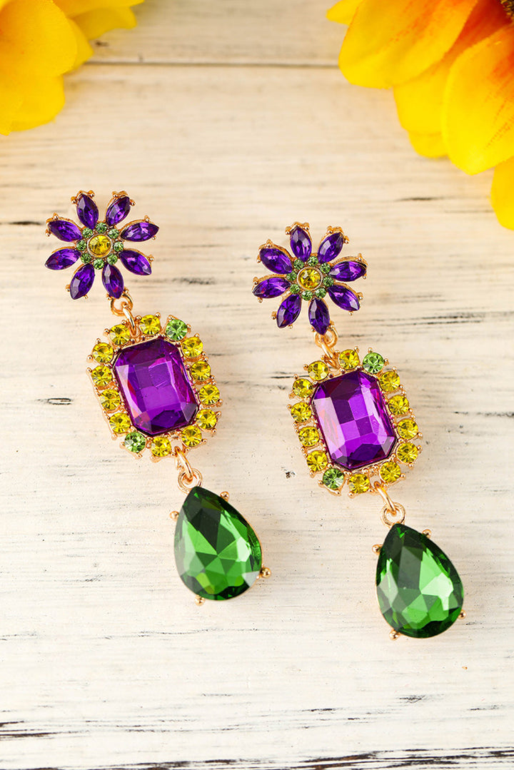 Boucles d'oreilles pendantes géométriques en forme de fleur de diamant Mardi Gras