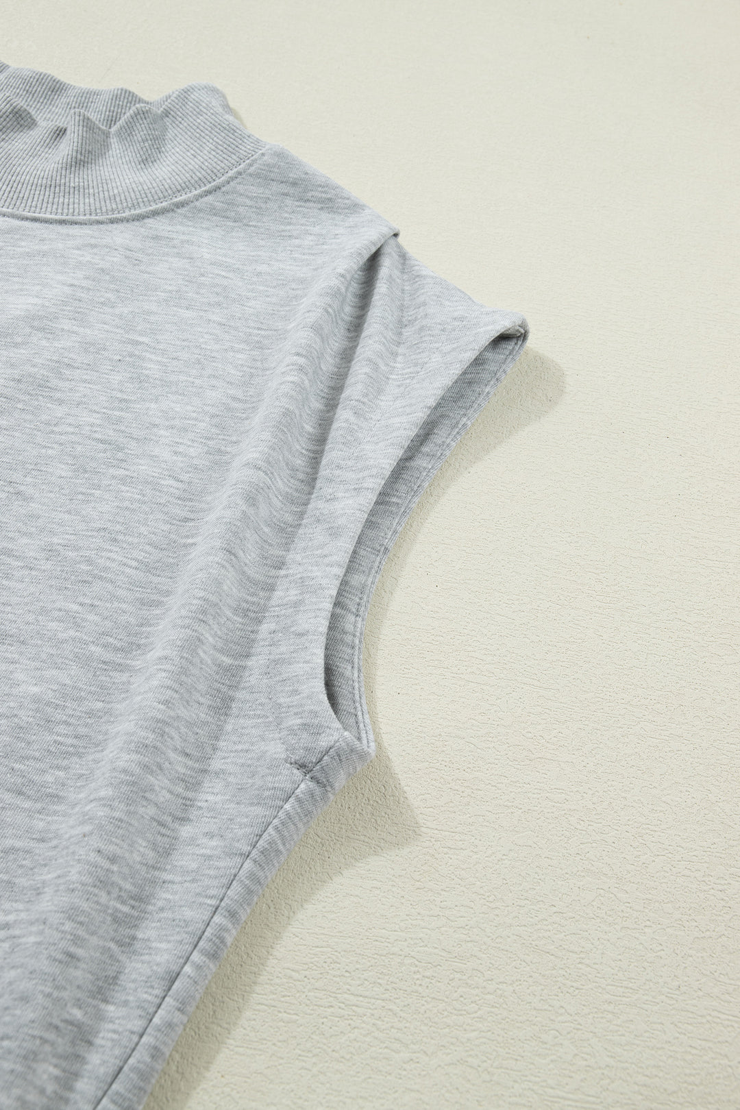 Light Grey Solid Color High Neck Cap Sleeve Loose Top