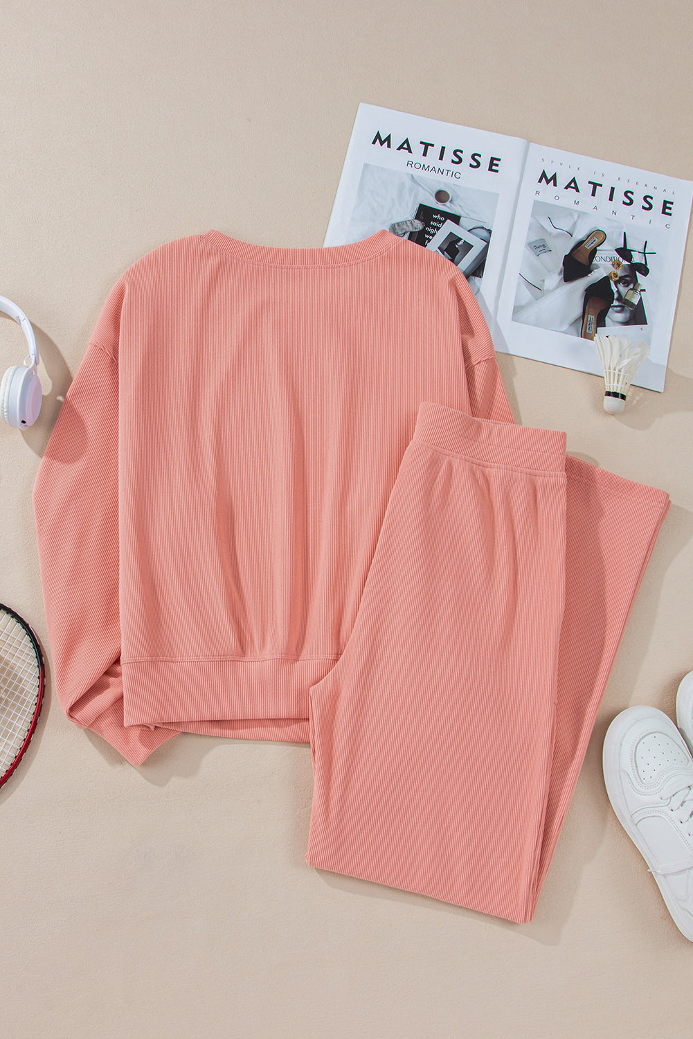 Blossom Ribbed Knit Pocketed Two Piece Lounge Set