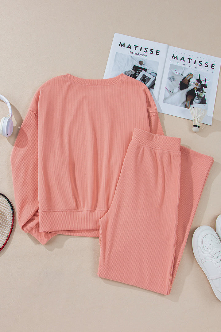 Blossom Ribbed Knit Pocketed Two Piece Lounge Set