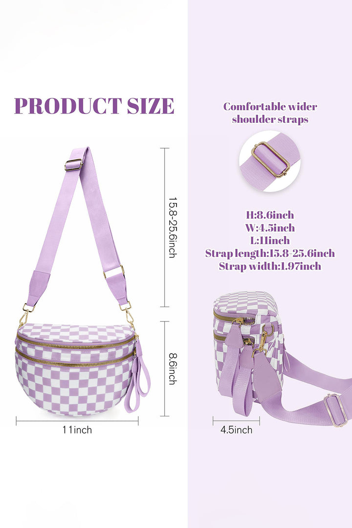 Checkered/Animal Spots Print Wide Strap Large Crossbody Bag