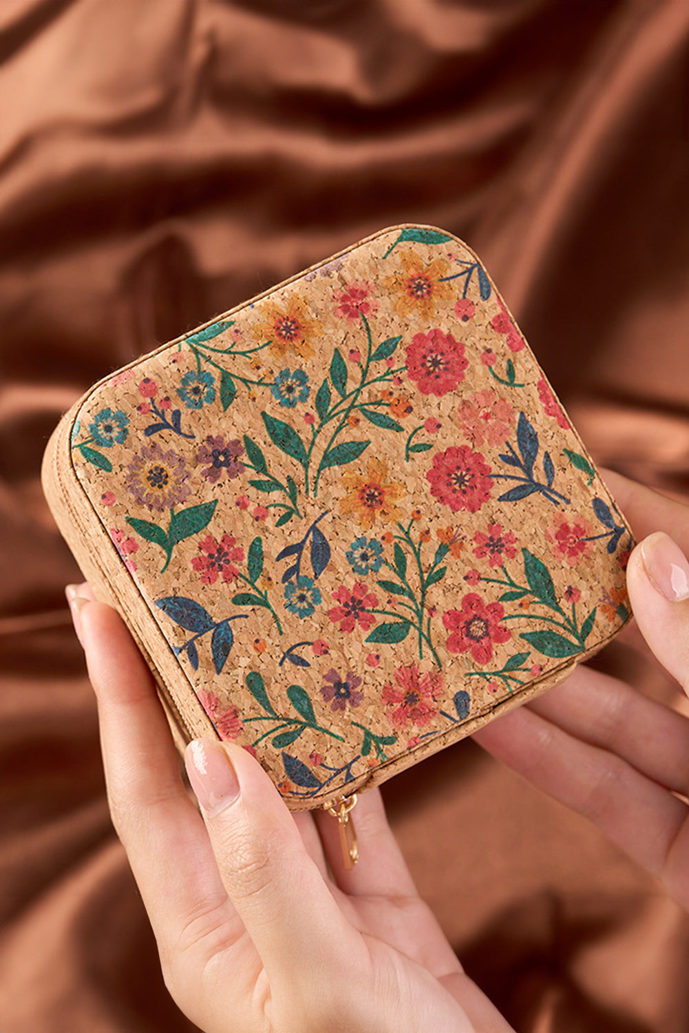 Retro Floral Print Portable Square Jewelry Box