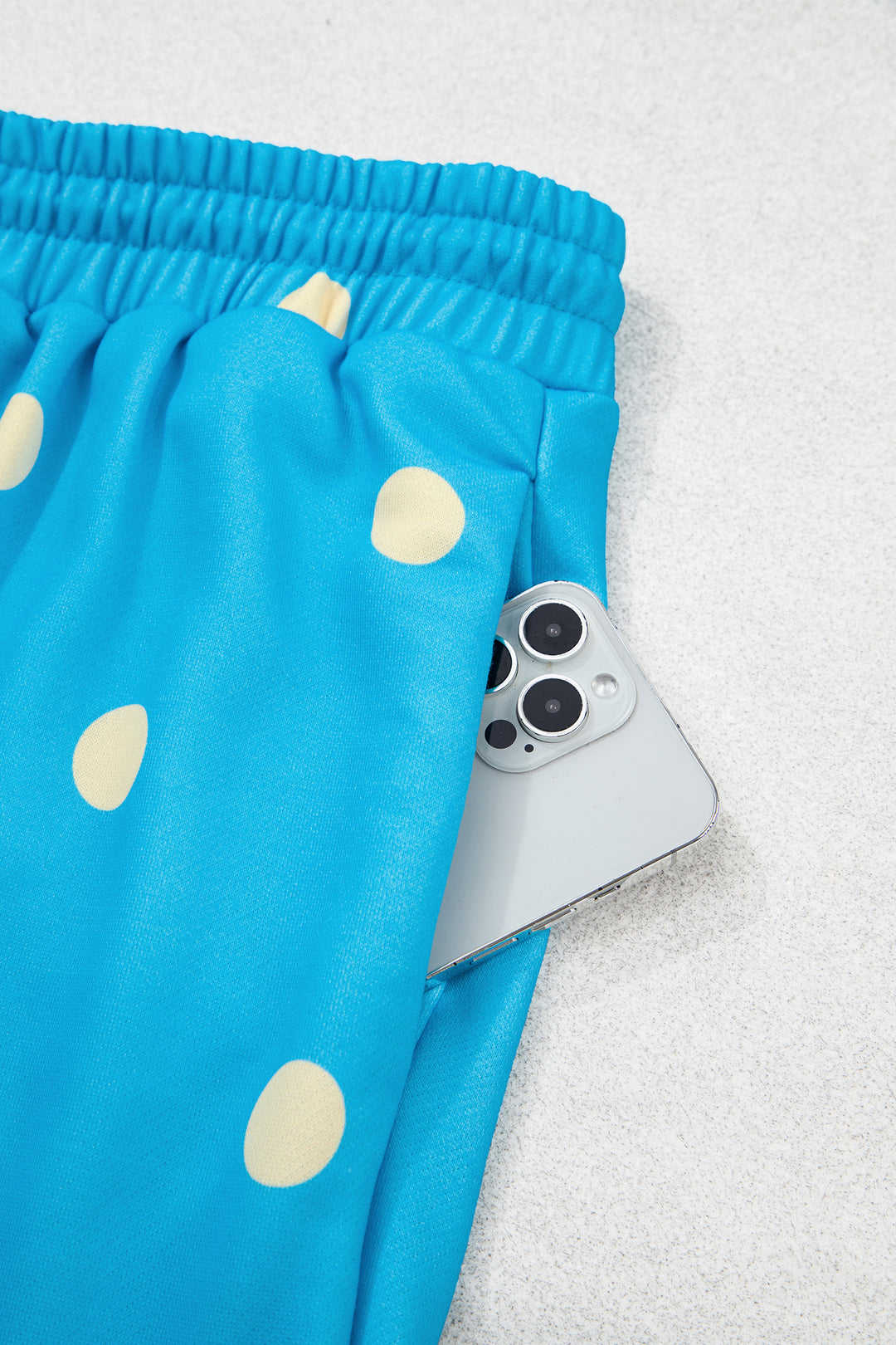 Blue Polka Dot Hooded Drawstring Long Sleeve Plus Size Set