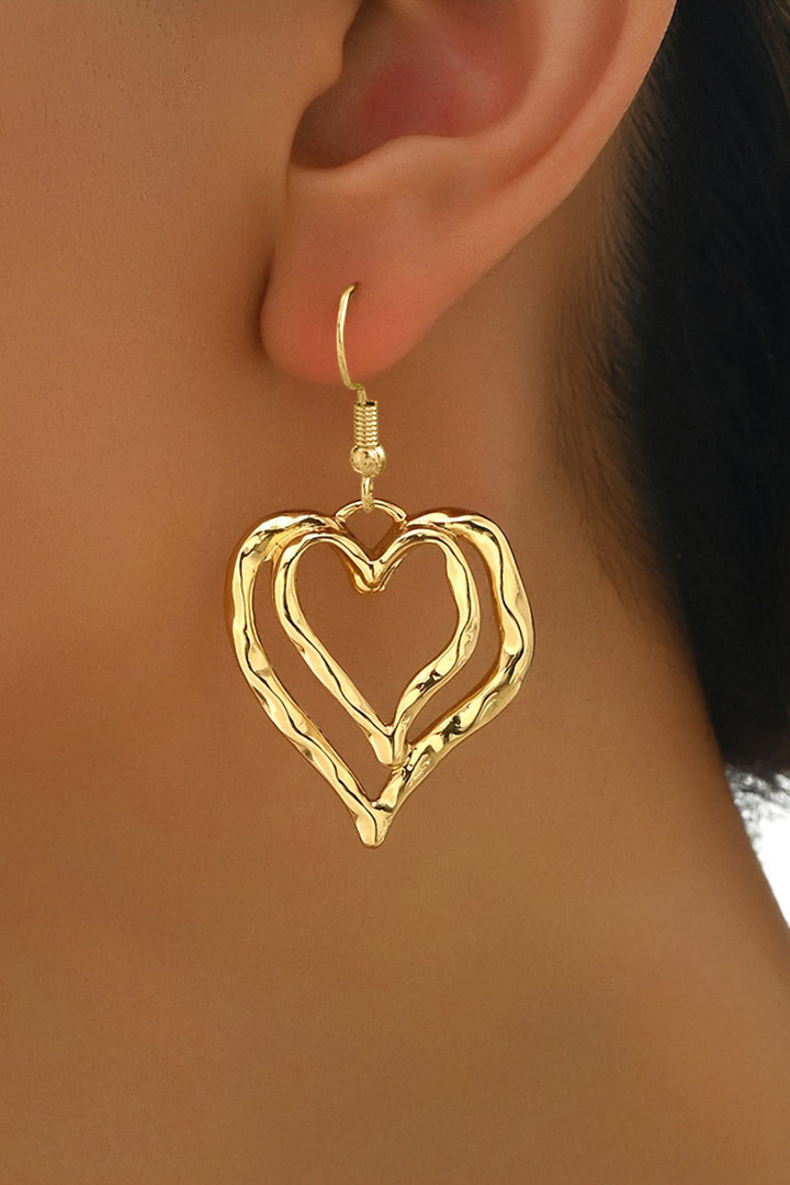 Boucles d'oreilles pendantes en alliage plaqué en forme de double cœur