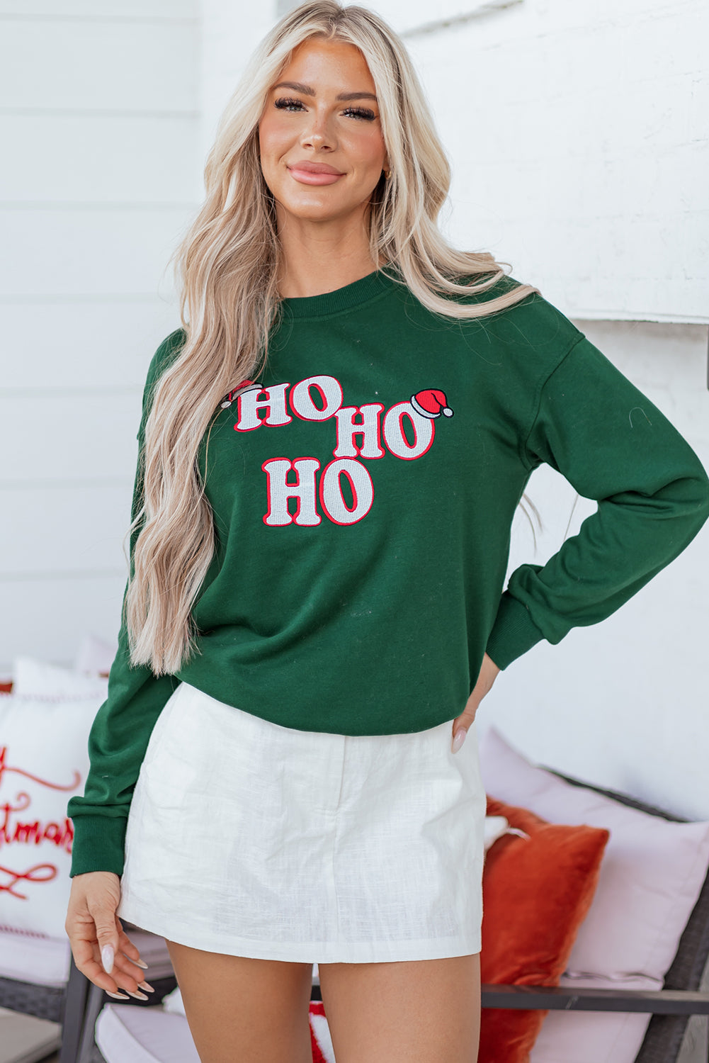 Embroidered Letter Graphic Christmas Fashion Sweatshirt