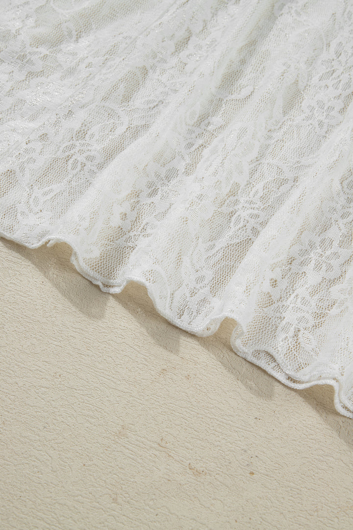 Chic White Sheer Floral Lace Flowy Maxi Skirt