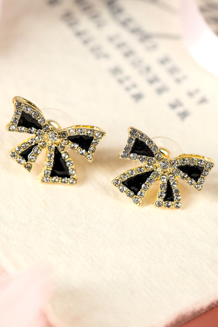 Boucles d'oreilles à tige en forme de nœud papillon en strass