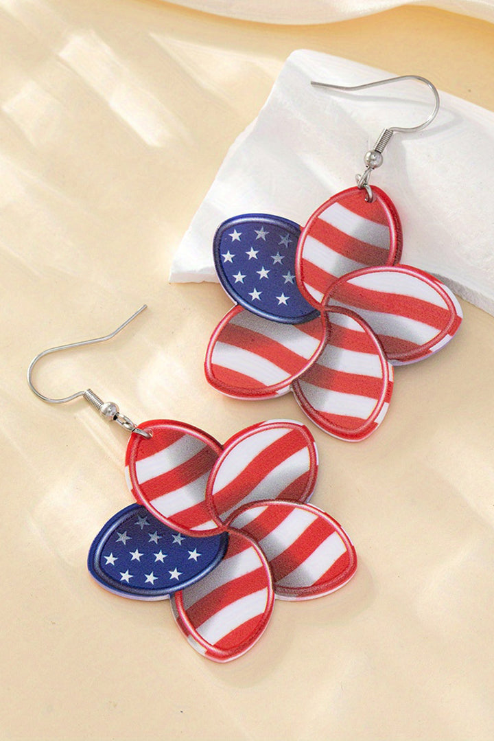 Boucles d'oreilles crochet en forme de fleur imprimées du drapeau américain