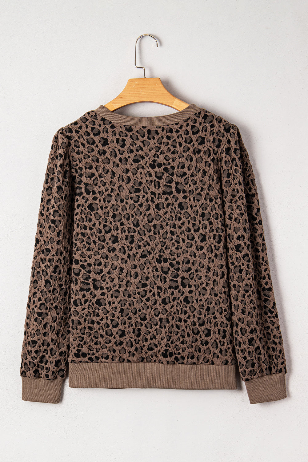 Ribbed Trim Leopard Print Long Sleeve Top