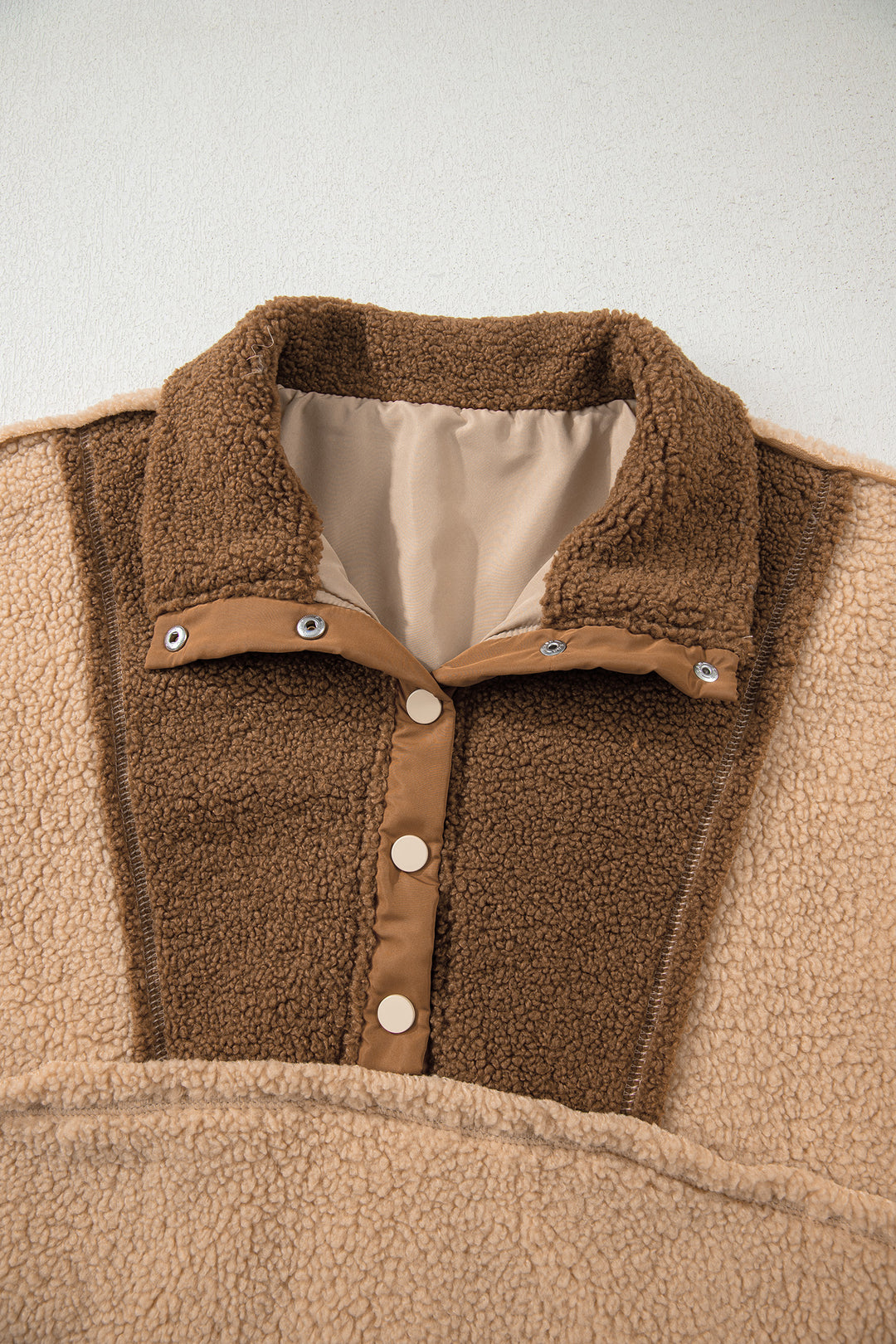2-tone Color Block Patchwork Half Button Sherpa Sweatshirt