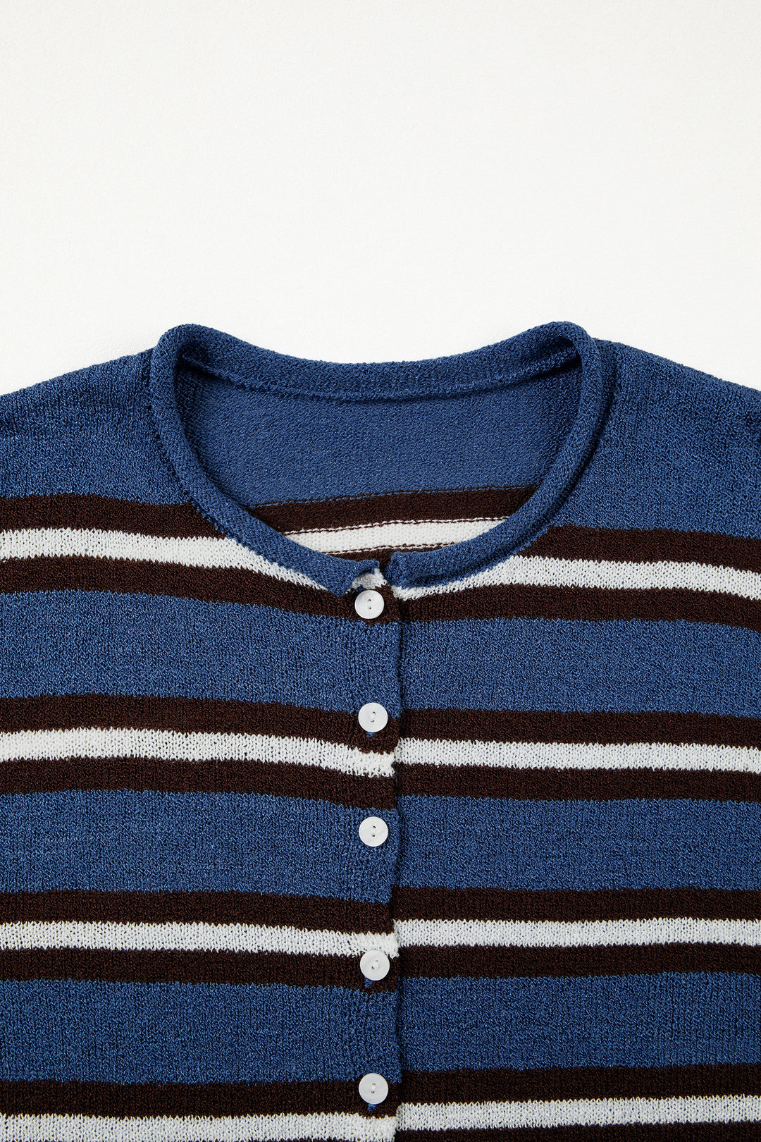 Blue Stripe Striped Drop Shoulder Button Cardigan