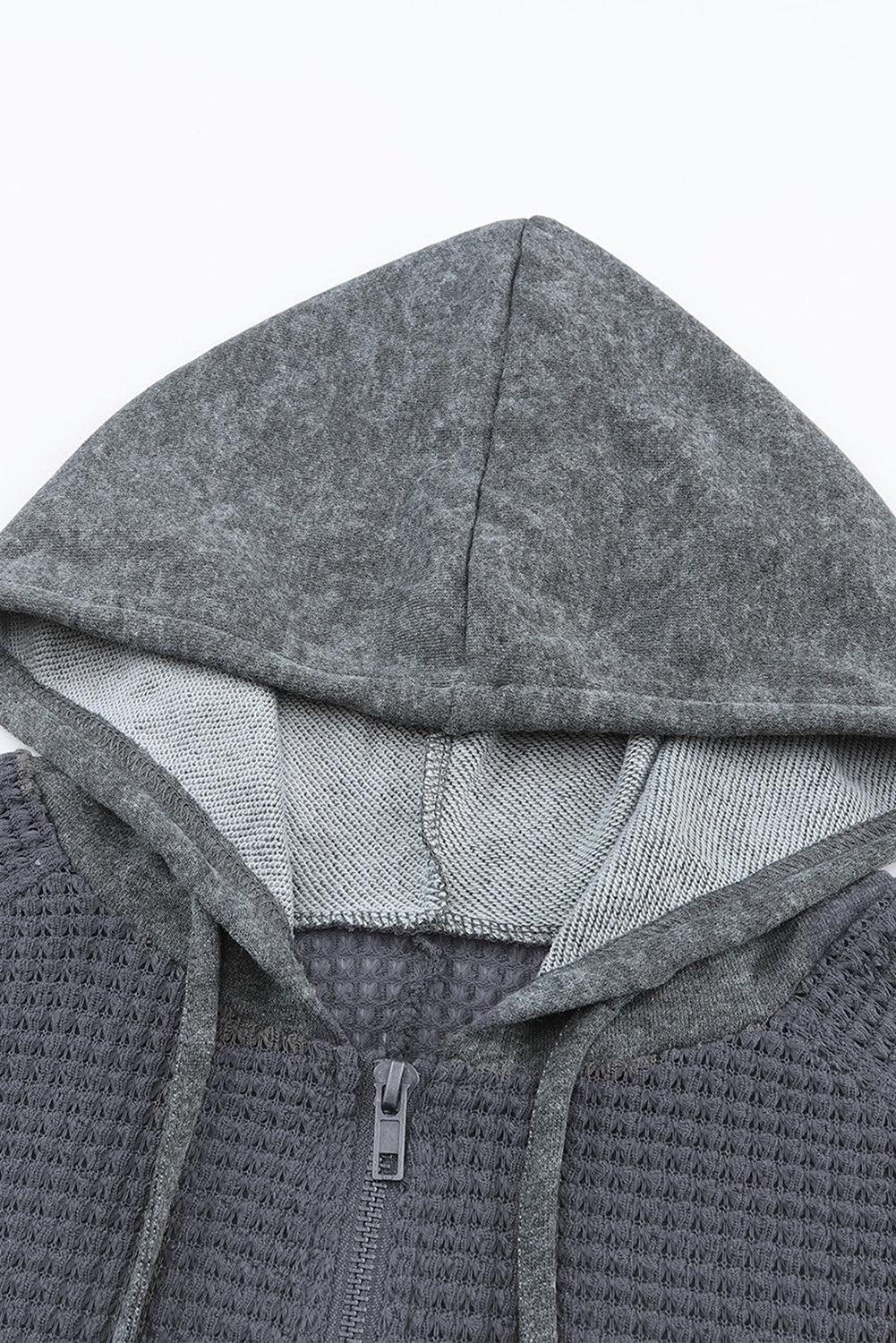 Waffle Patchwork Vintage Washed Hooded Jacket