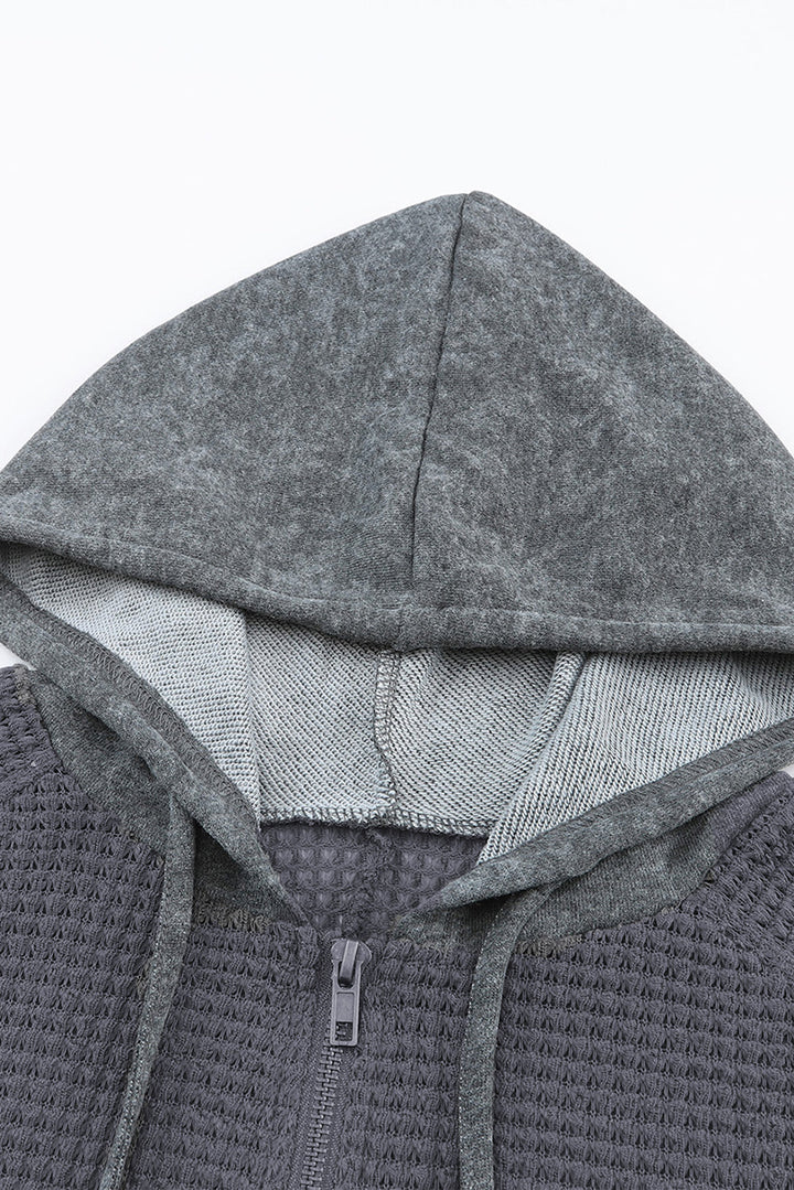 Waffle Patchwork Vintage Washed Hooded Jacket