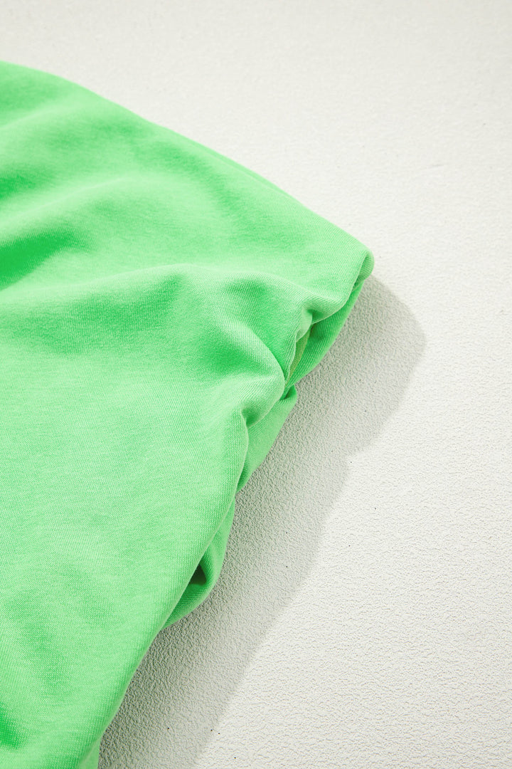 Green Solid Color Puffy Loose Top Drawstring Shorts 2pcs Outfit