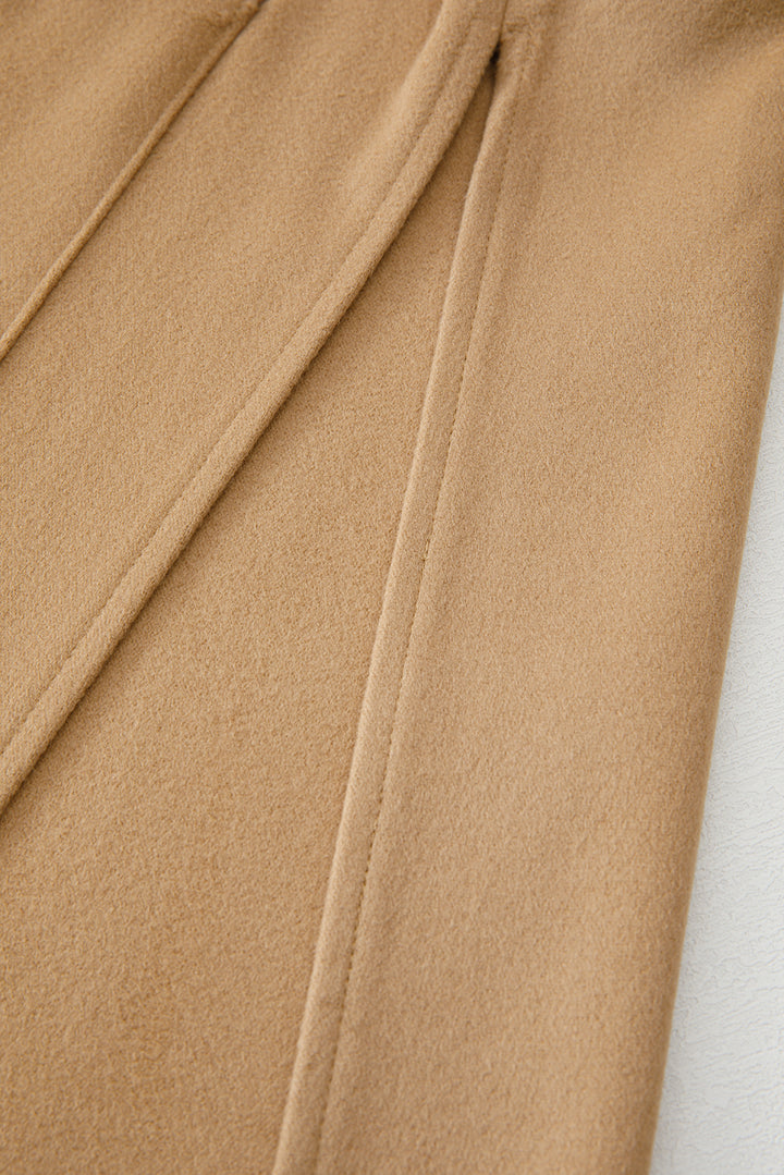 Light French Beige Solid Color Casual Zip up Hooded Coat