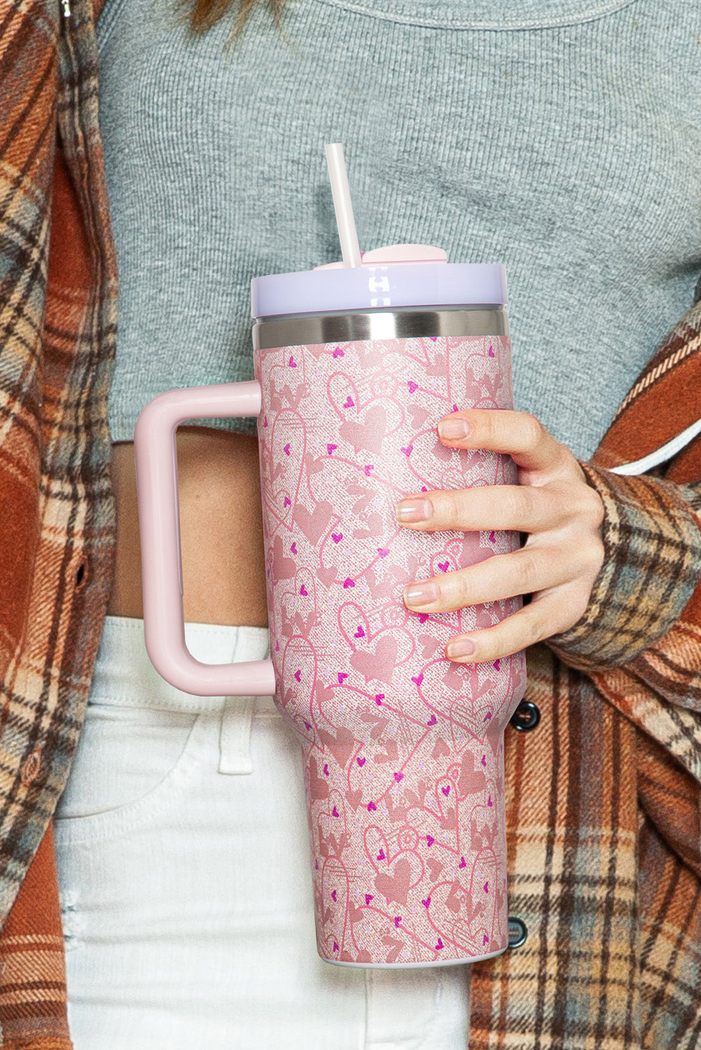 Valentine Heart Shaped Print Stainless Steel Vacuum Cup 40oz