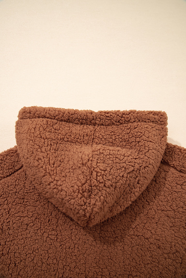 Straw Yellow Zip Up Hooded Sherpa Jacket