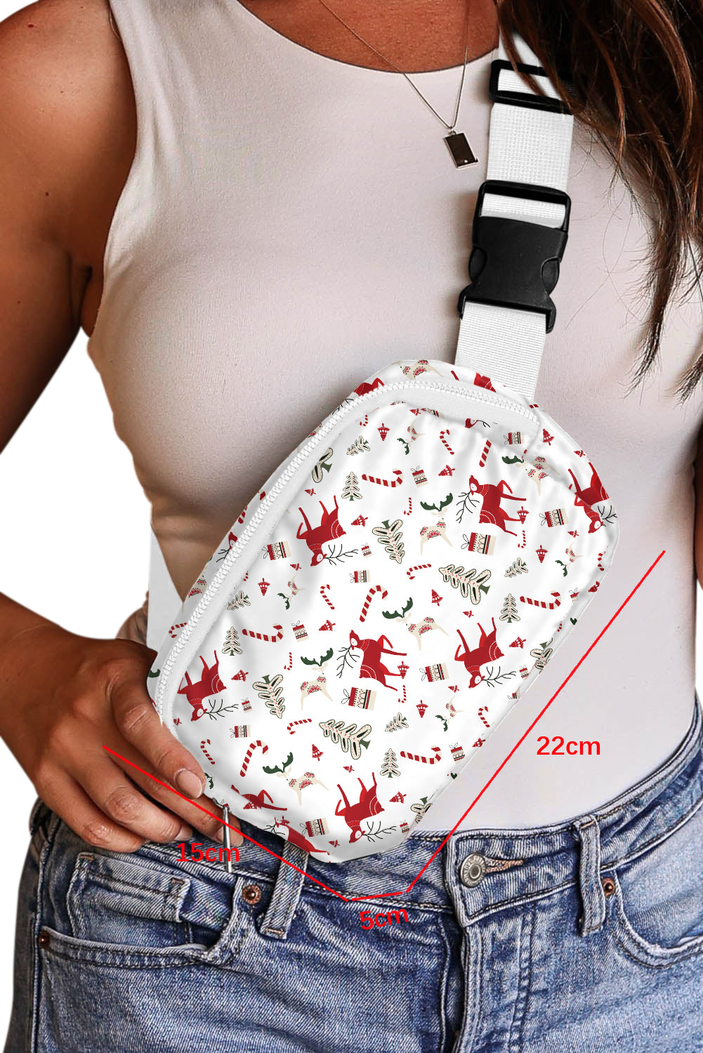 Christmas Pattern Print Buckle Wide Strap Crossbody Bag