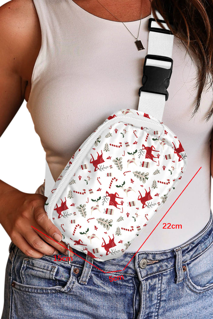 Christmas Pattern Print Buckle Wide Strap Crossbody Bag