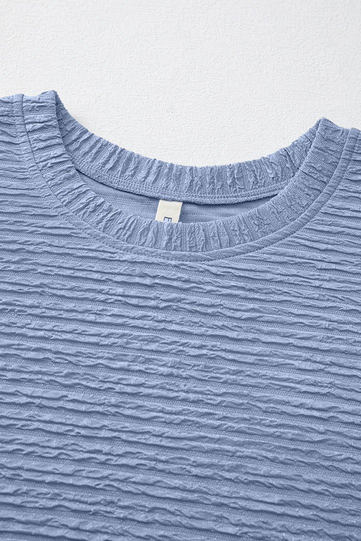 Solid Color Textured Crinkle Short Sleeve T Shirt Dress