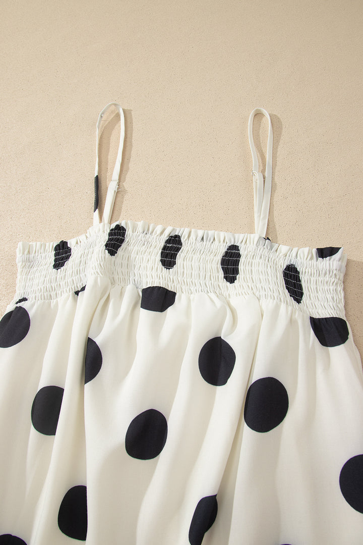 White Polka Dot Spaghetti Straps Maxi Dress