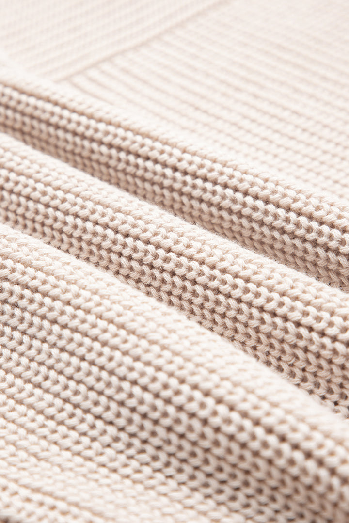 Mixed Texture Patchwork Knitted Puff Sleeve Sweater