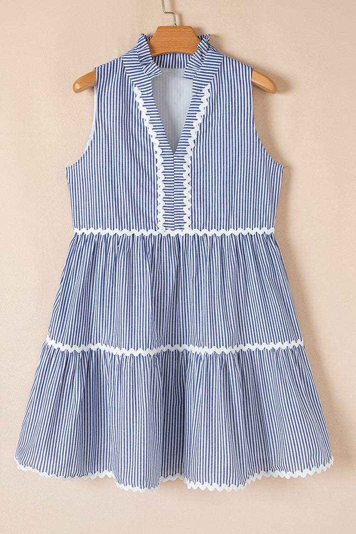 Sleeveless Notched V Neck Contrast Ric Rac Mini Dress