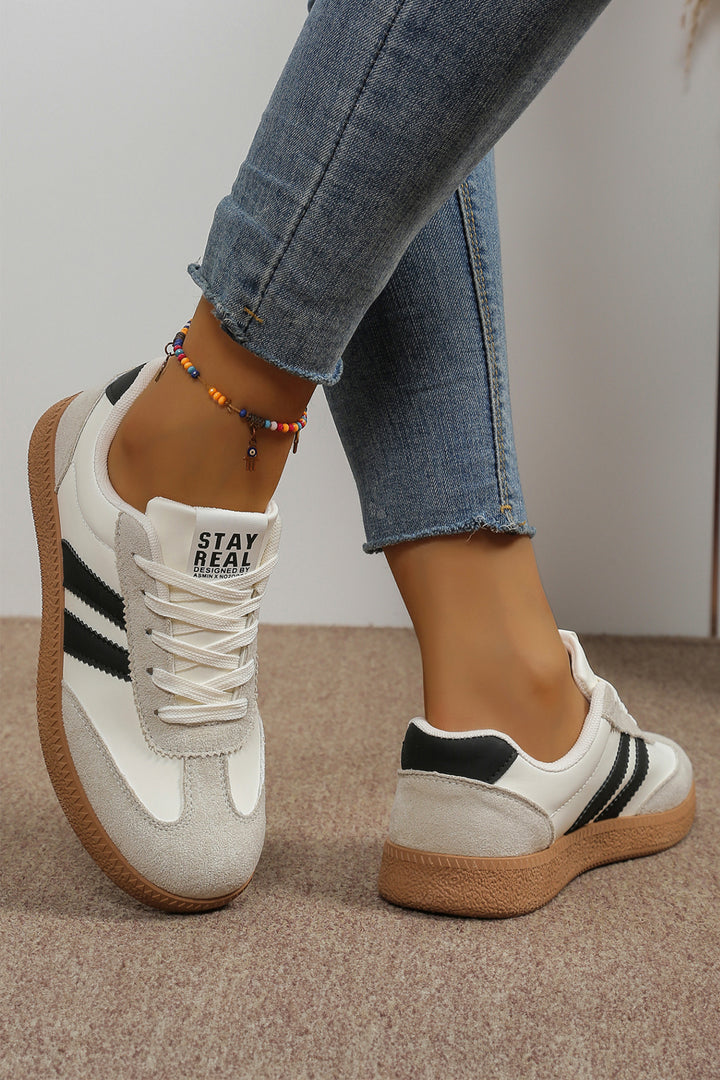 Varsity Color Block Patchwork PU Leather Lace Up Shoes