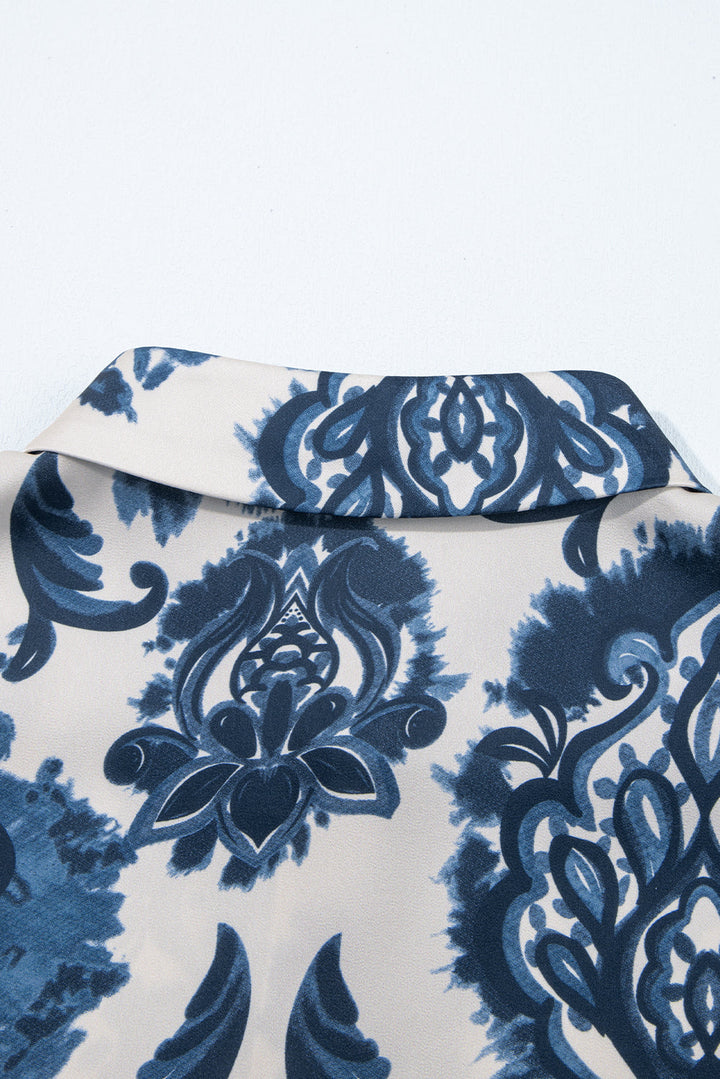 boho floral print buttoned collared loose fit mini dress