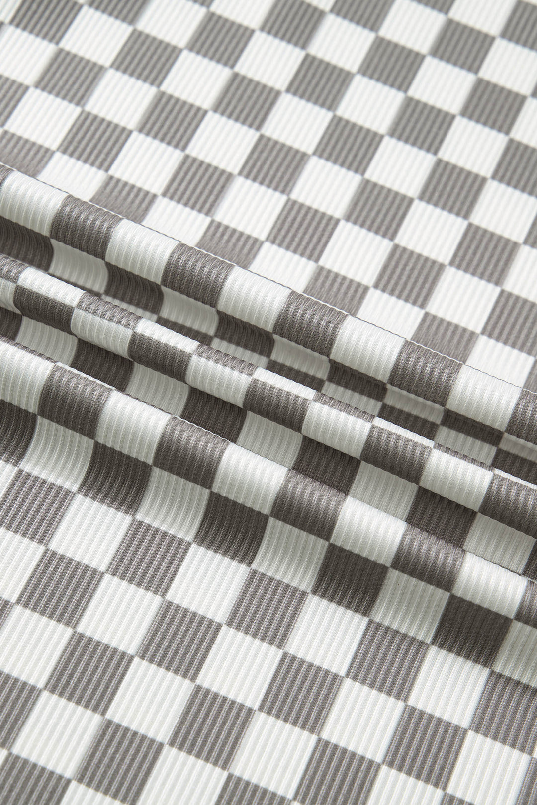 Gray Checkered Print Textured Halter Tank Top