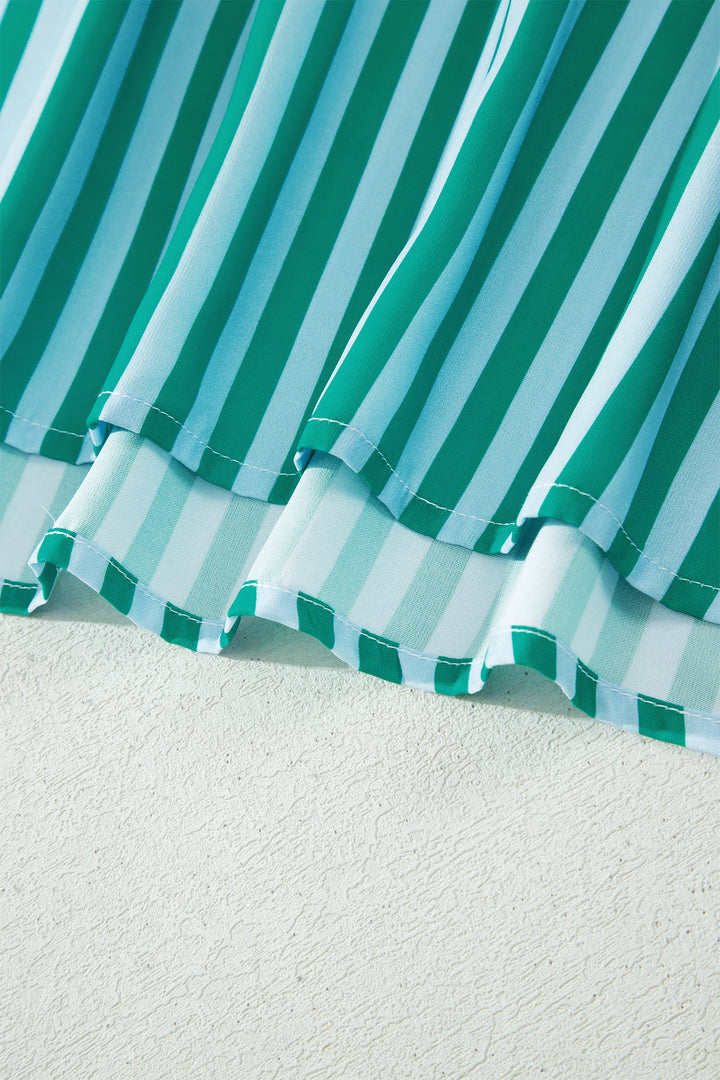 Green Stripe Knot Strap High Waist Maxi Dress