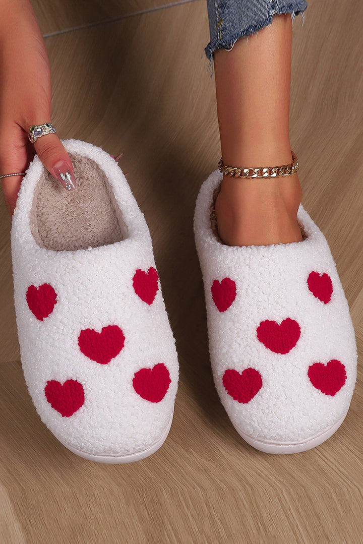 Valentines Day Hearts Print Plush House Slippers