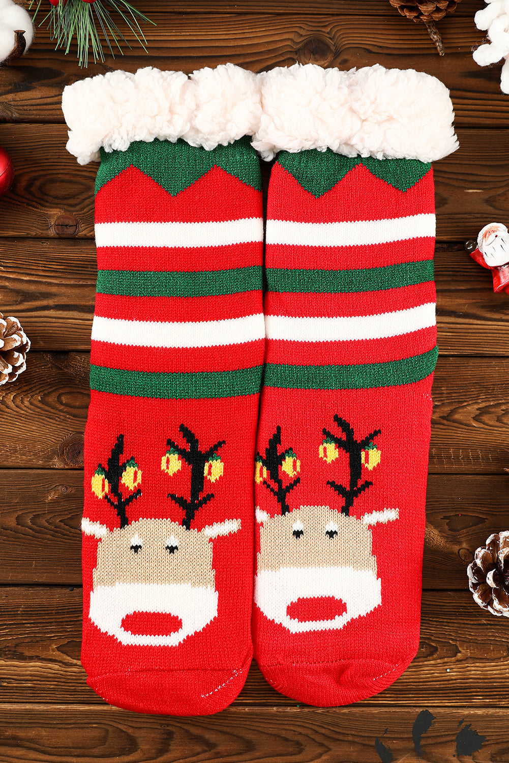 Wollstricksocken mit Weihnachts-Cartoon-Muster