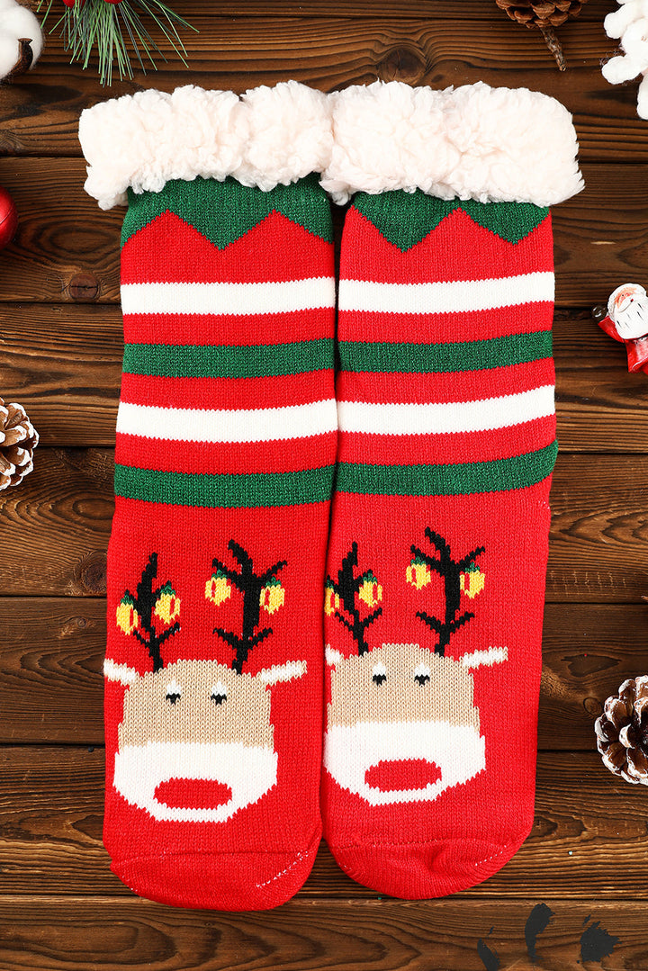 Wollstricksocken mit Weihnachts-Cartoon-Muster