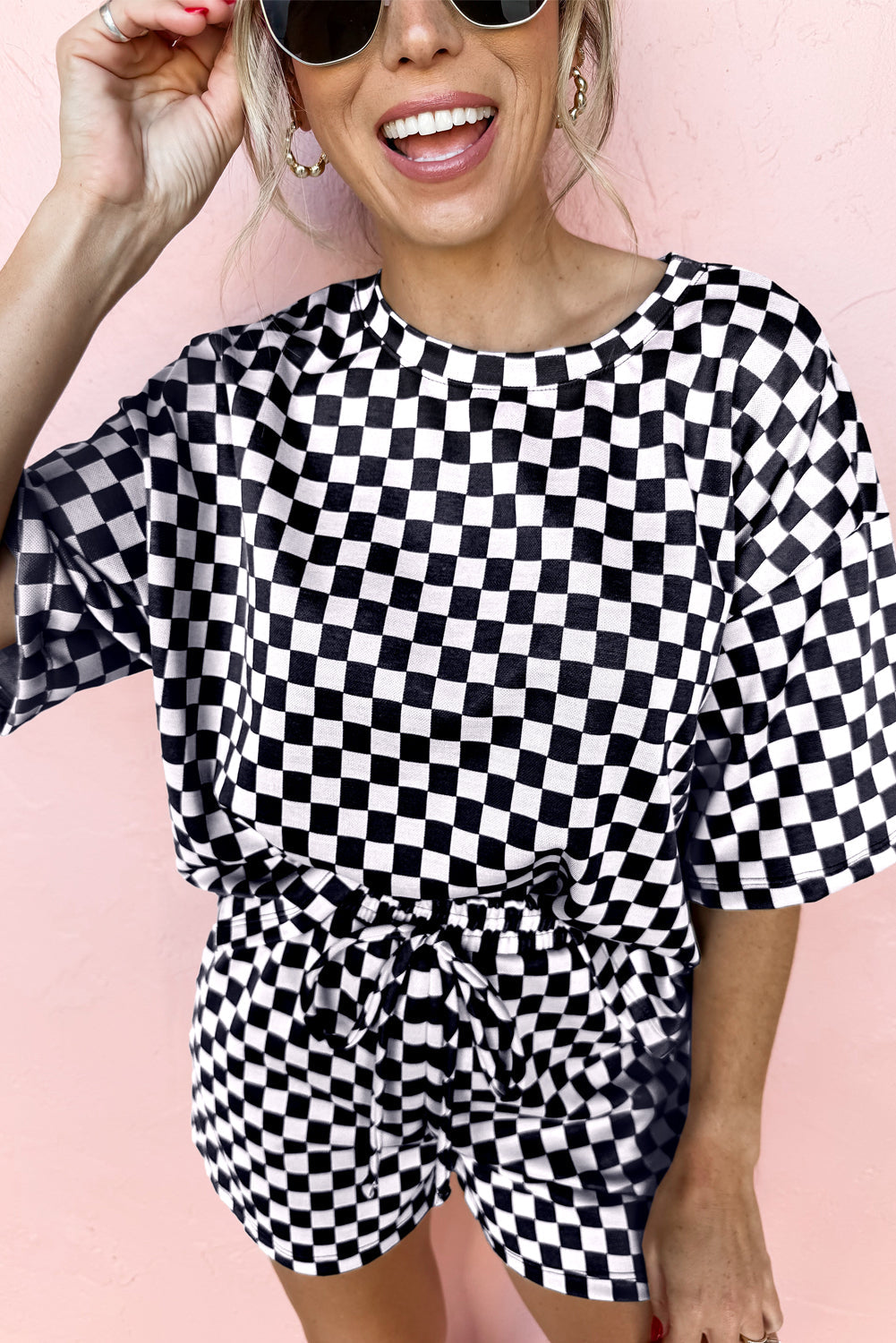 checkered top and short casual 2pcs set 1