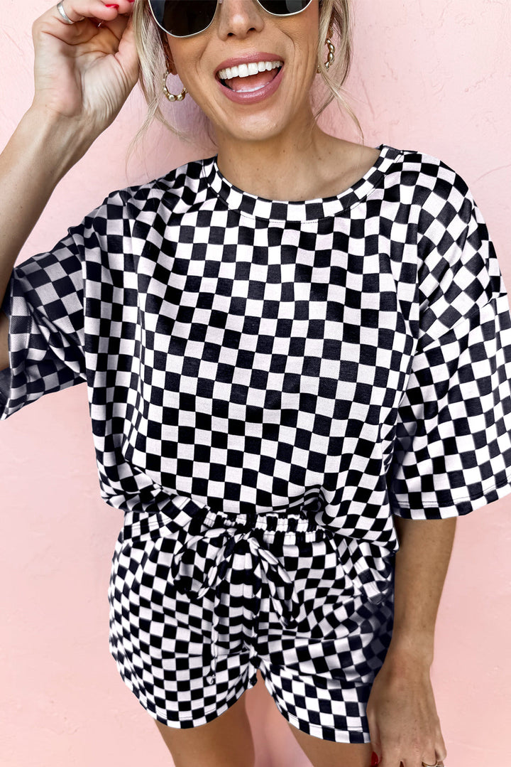 checkered top and short casual 2pcs set 1