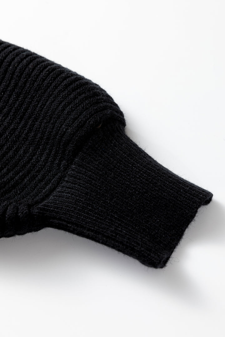 Black High Neck Sweater Pleated Mini Skirt 2pcs Knitted Outfit