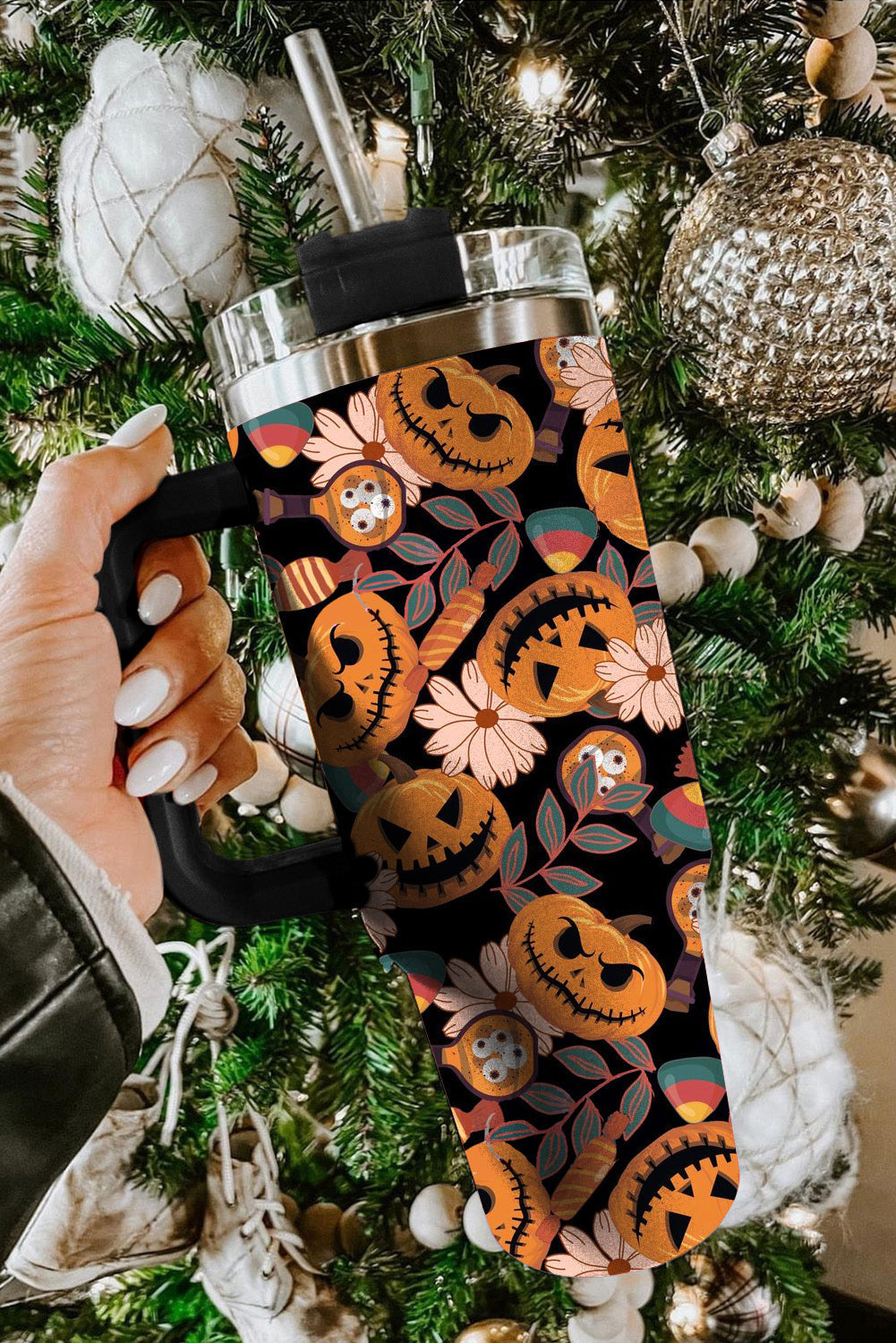 Tasse isotherme en acier inoxydable 304 à imprimé citrouille d'Halloween, 1 134 g