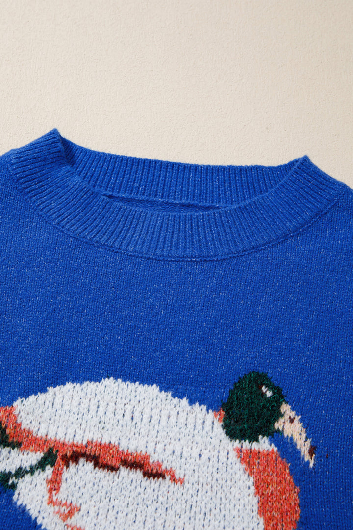 Blue Drop Shoulder Long Sleeve Sweater