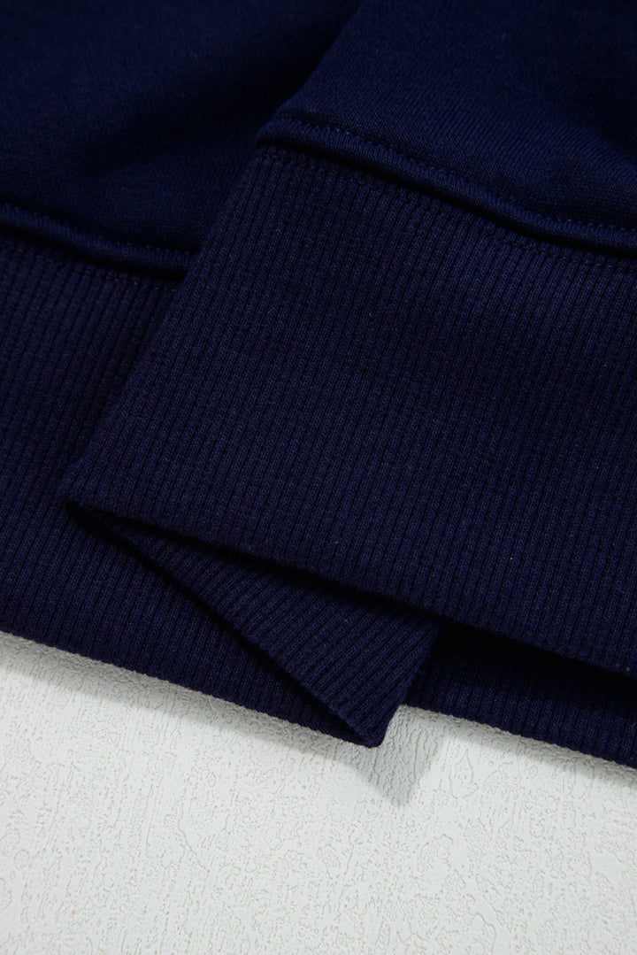 Navy Blue CLASSY UNTIL KICKOFF Plush Letter Patched Loose Sweatshirt