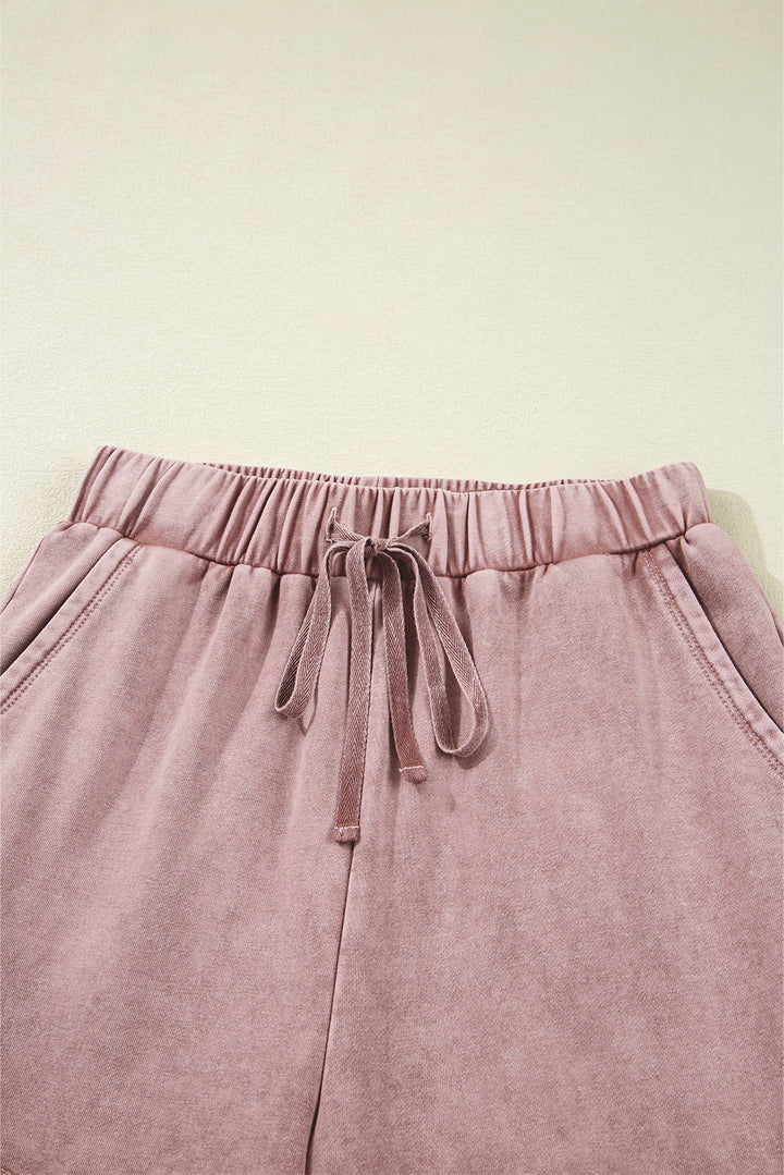 Careys Mineral Wash Tiered Wide Leg Patchwork Drawstring Pants