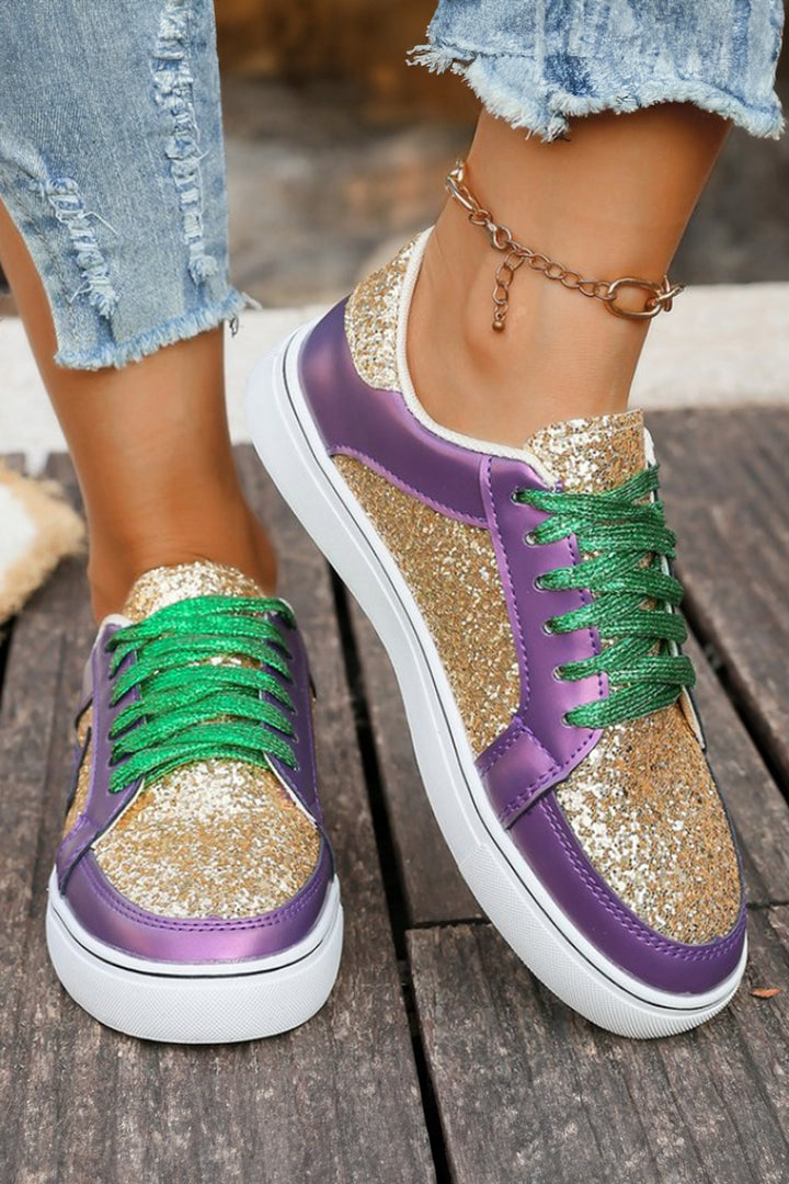Dearlove Glitter Star Patchwork PU Leather Lace-up Sneakers
