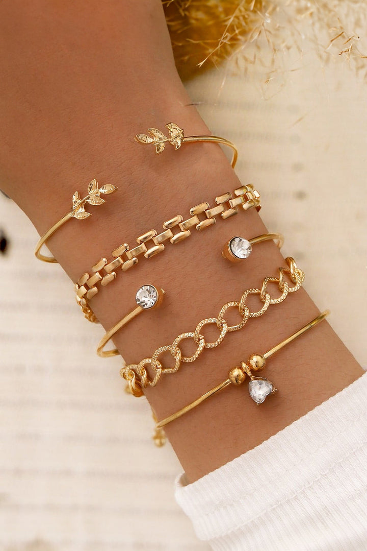 Ensemble de bracelets réglables en forme de cœur avec strass incrustés et feuilles