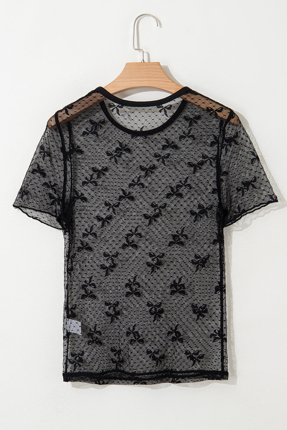 Bow Knot Dotted See-through Mesh Patched Slim Fit Blouse