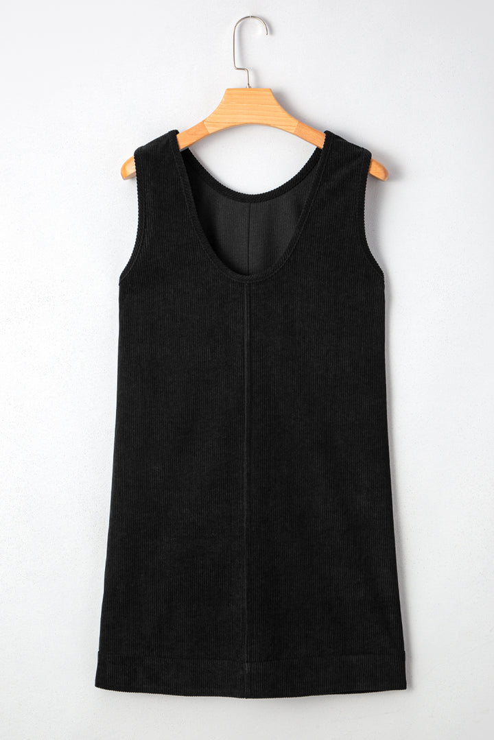 Corduroy Sleeveless Mini Dress With Patched Pockets