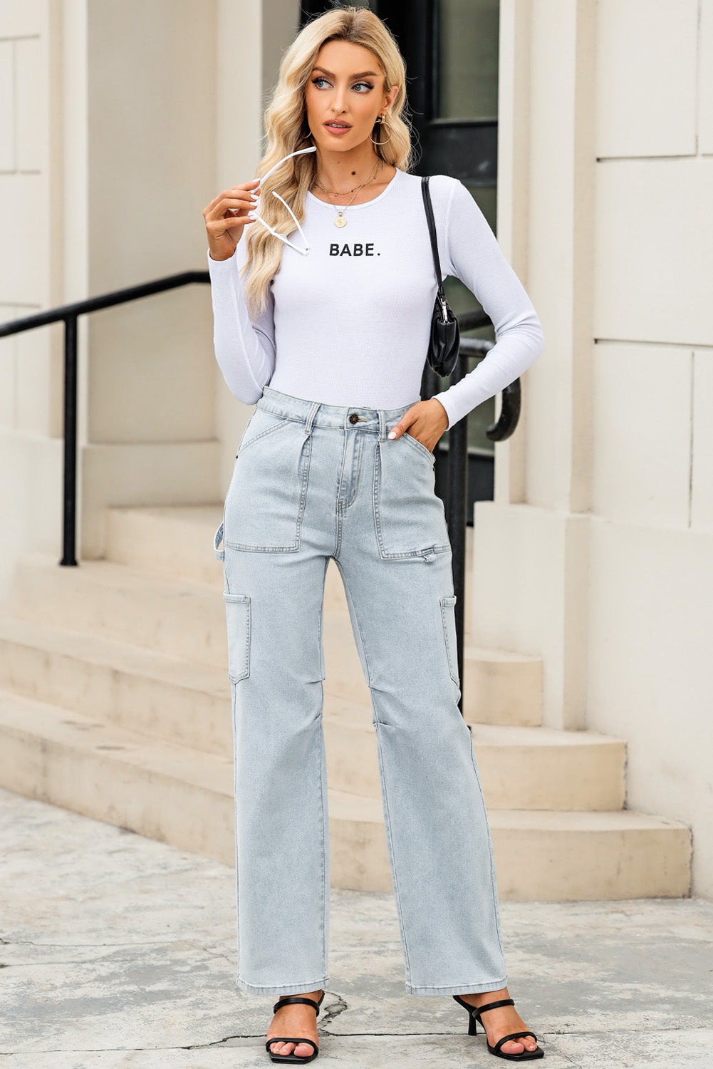 Sky Blue Multi Pocketed Y2K Street Fashion Shift Jeans
