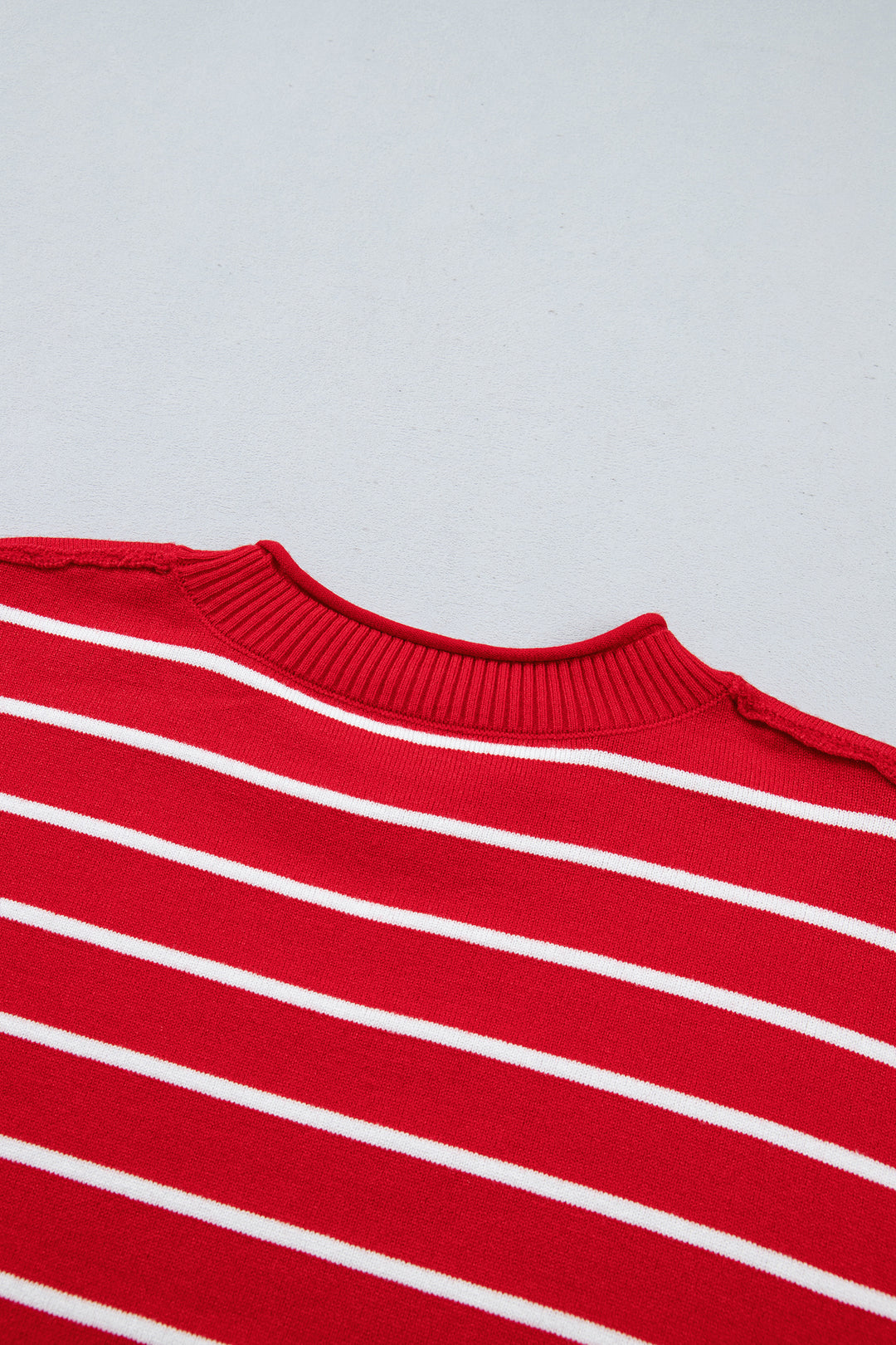 Red Stripe Dropped Shoulder Half Sleeve Relaxed Knit Sweater