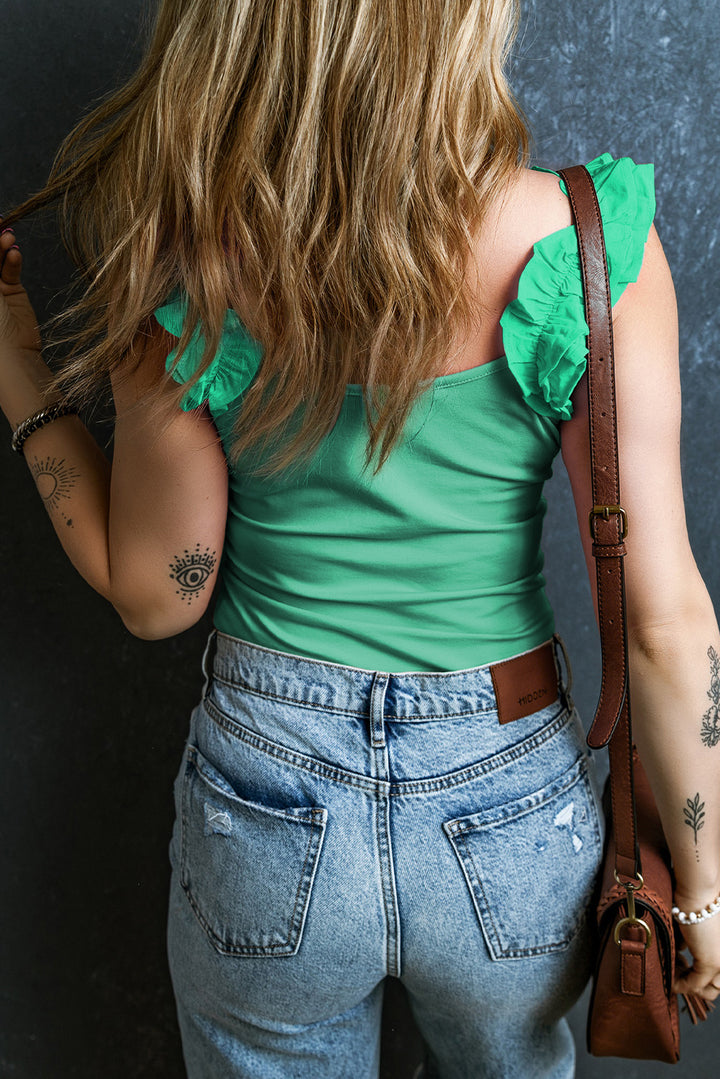 Ruffled Wide Straps Slim Tank Top