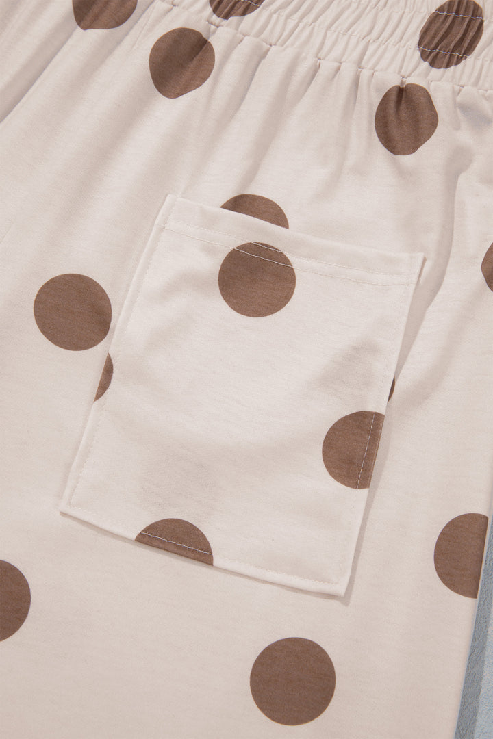 Khaki Polka Dot Wide Leg Elastic Waist Casual Pants
