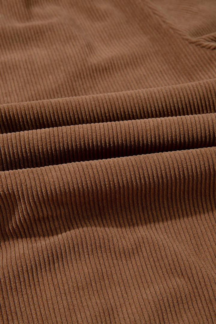 Coffee Corduroy Elastic Waist Drawstring Cargo Pants